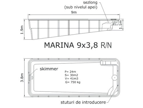 Piscina Marina 9 x 3,8 Na